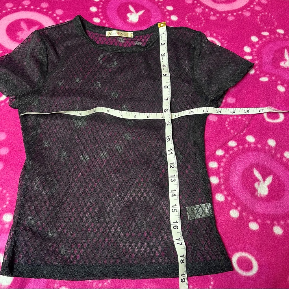 Heart Hips Y2k Goth Emo Mesh Fish Net Fitted Top Size Medium - Picture 3 of 5